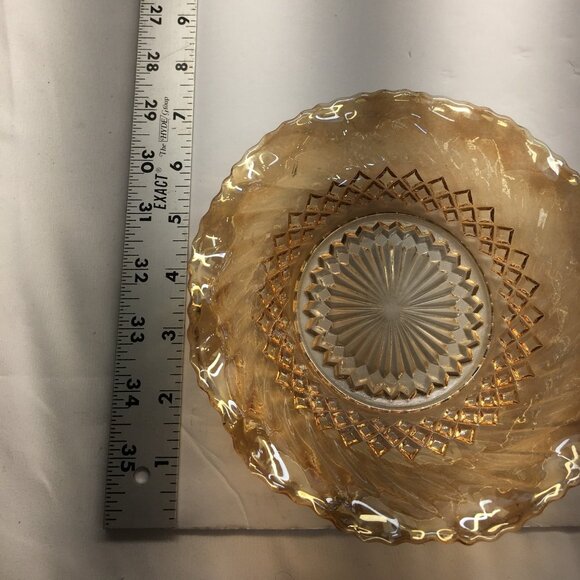 Vintage Indiana Carnival Amber Glass Bowl Round Scalloped Edged 7.5" - Picture 13 of 13